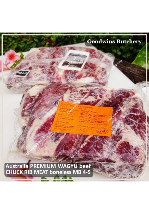 Beef rib shortrib CHUCK RIB MEAT shortrib boneless Australia premium WAGYU marbling MB4-5 LEGACY frozen +/- 2.6kg 35x25x5cm 2slabs/pack (price/kg)